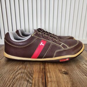 True Linkswear P1 PHX Spikeless Golf Shoes Mens Size 9 Brown Leather Red Stripe